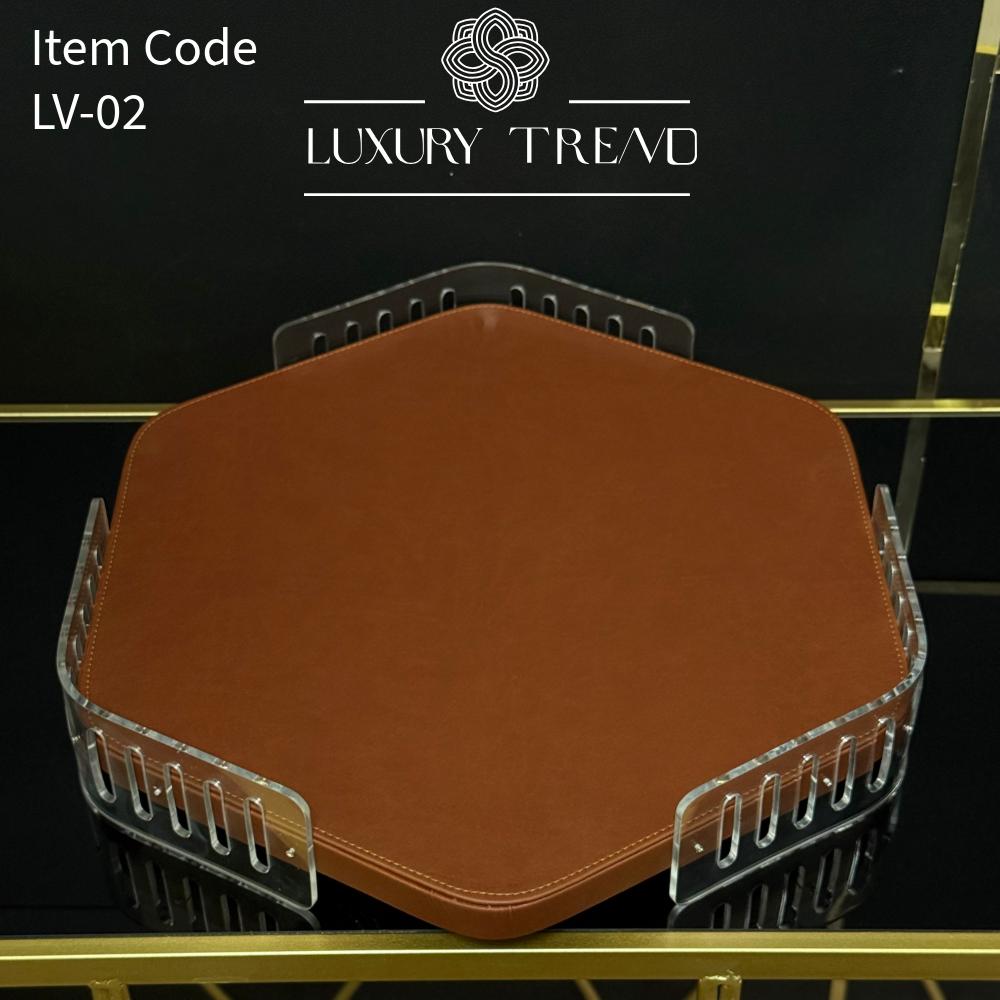 صينية ضيافة جلد مع اكرلك شكل مسدس