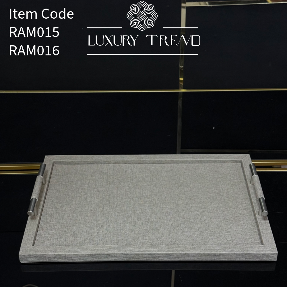 صينية تقديم جلد مع مقابض معدنية