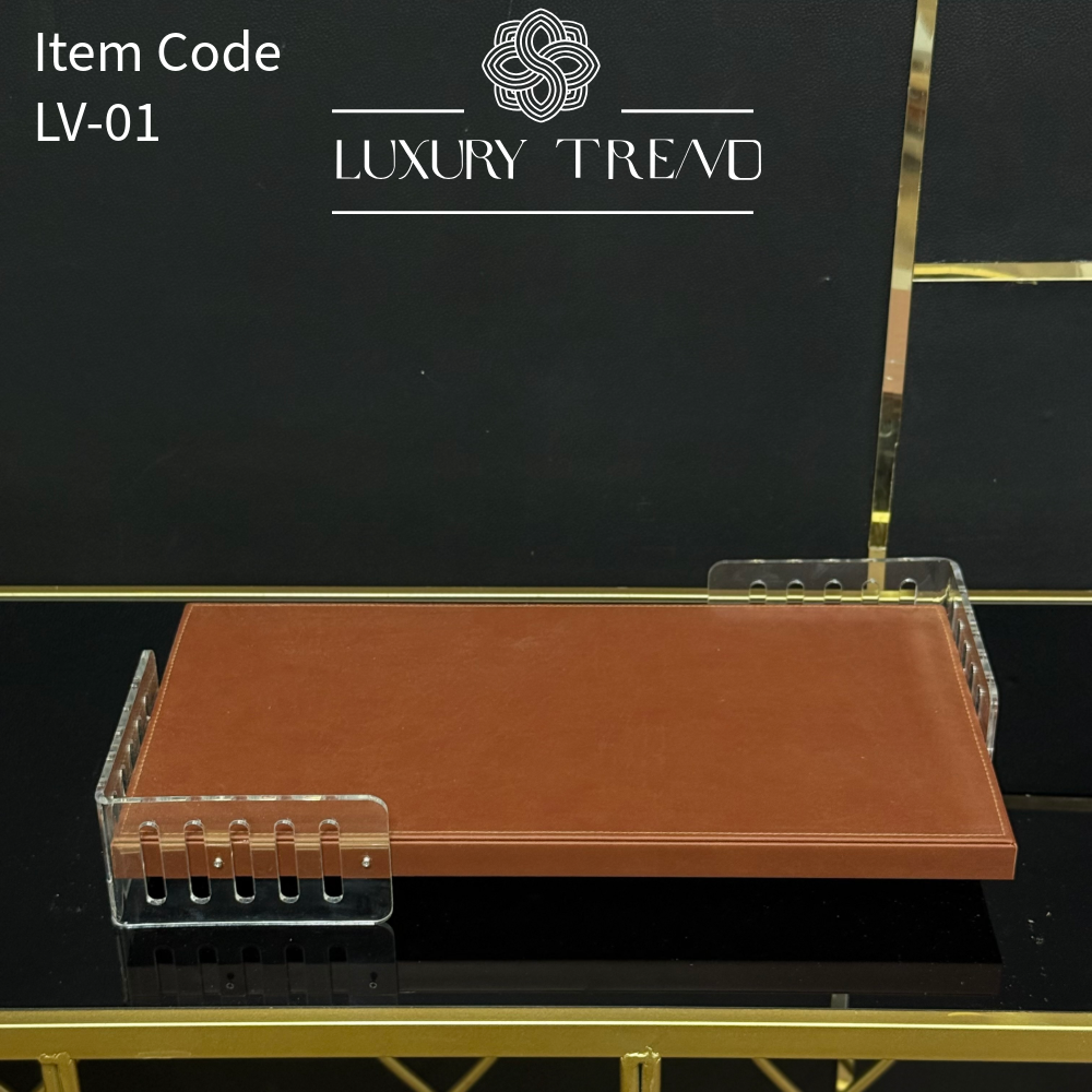 صينية ضيافة جلد مع اكرلك شكل مستطيل