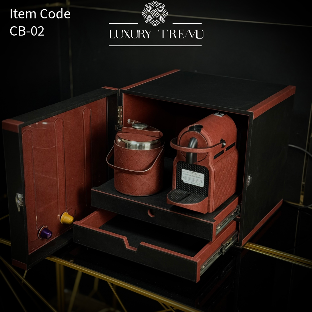 بوكس جلد مع ماكينة قهوة إسبريسو