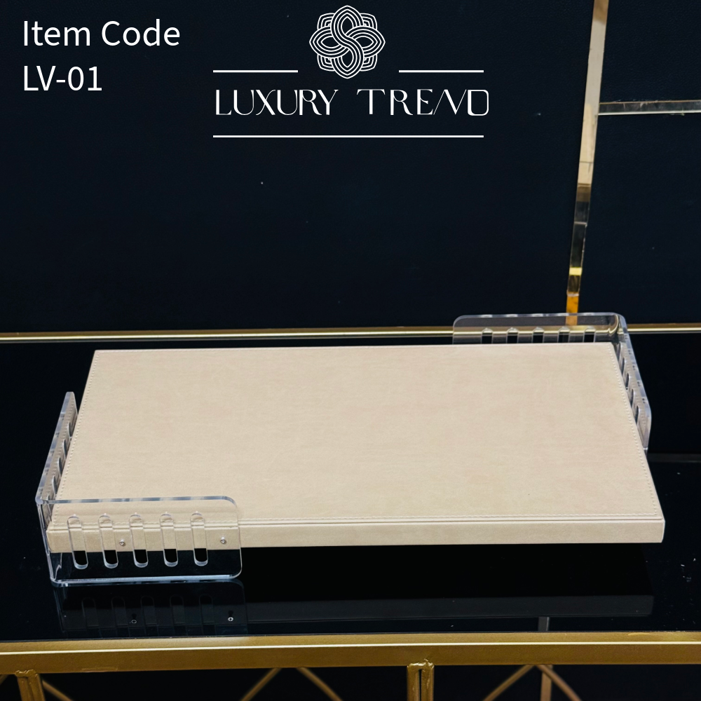 صينية ضيافة جلد مع اكرلك شكل مستطيل