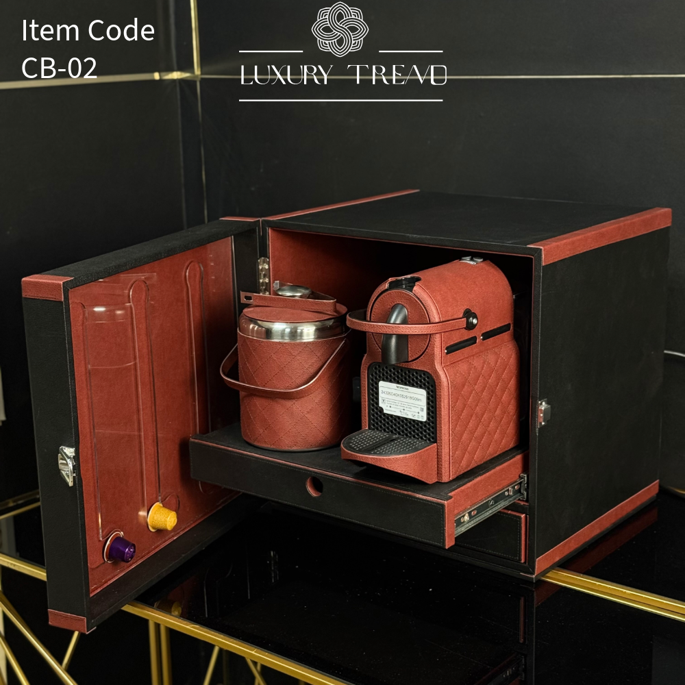 بوكس جلد مع ماكينة قهوة إسبريسو