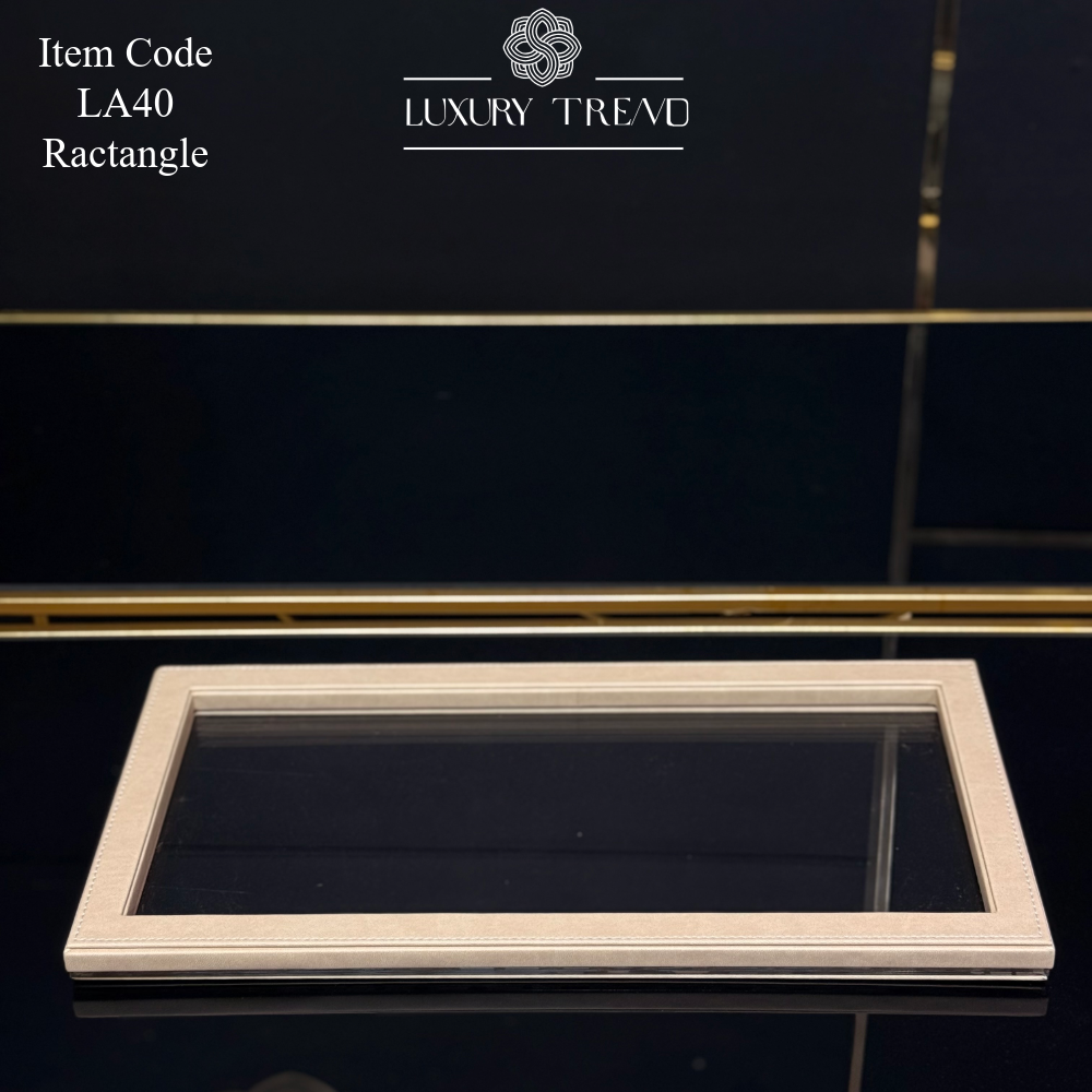 صينية اكرلك مع إطار خشب مغلف جلد