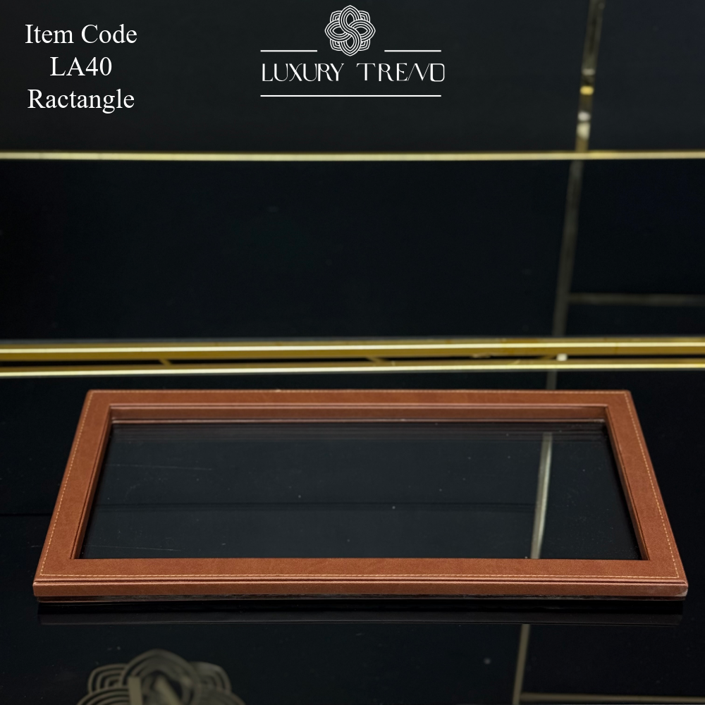 صينية اكرلك مع إطار خشب مغلف جلد