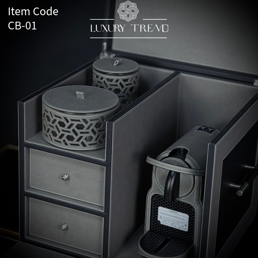 بوكس جلد مع ماكينة قهوة إسبريسو