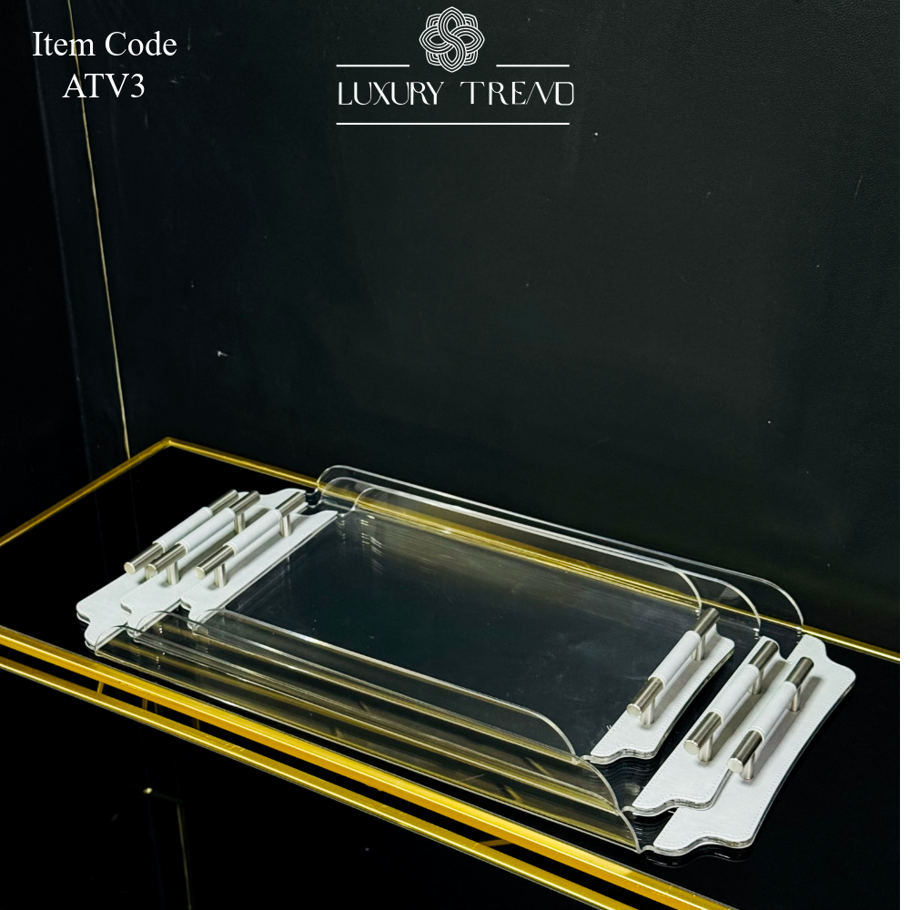 طقم صواني اكرلك مع جلد بمقابض معدنية