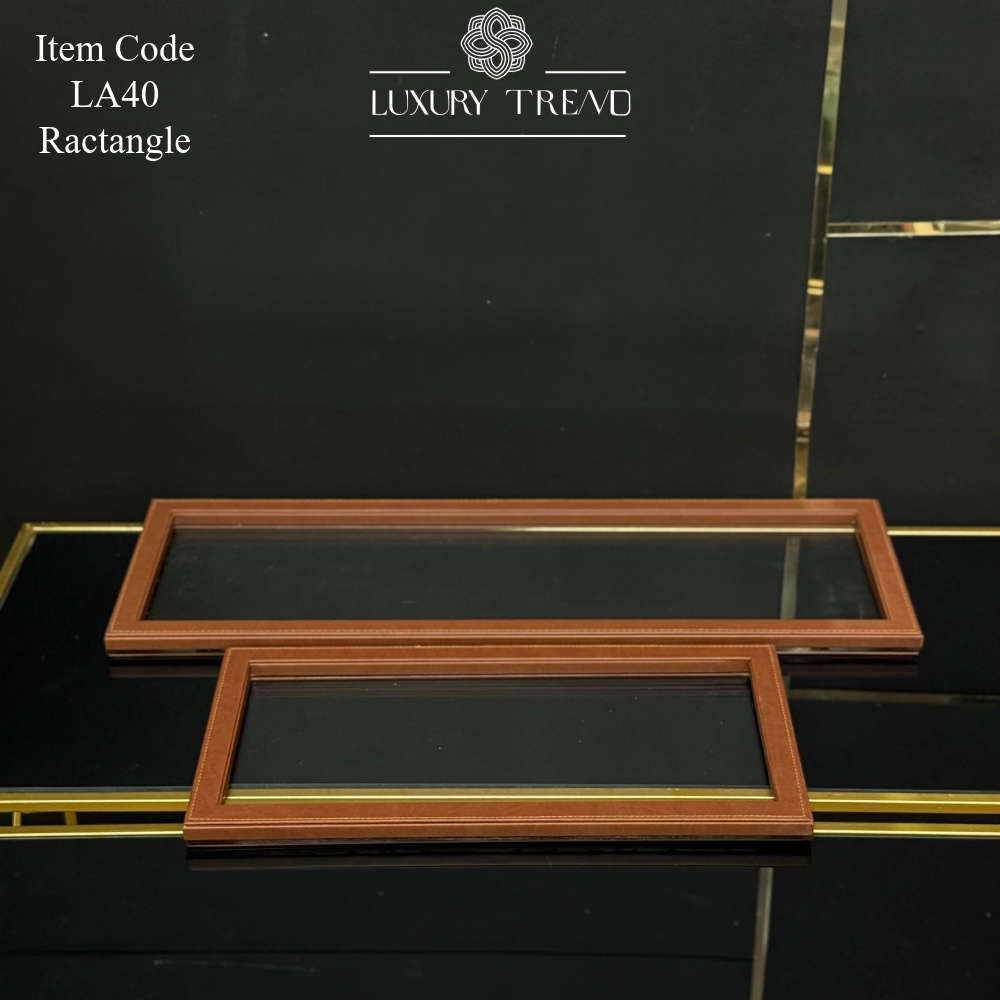 صينية اكرلك مع إطار خشب مغلف جلد