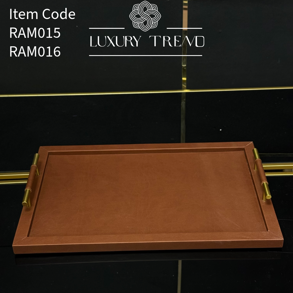 صينية تقديم جلد مع مقابض معدنية