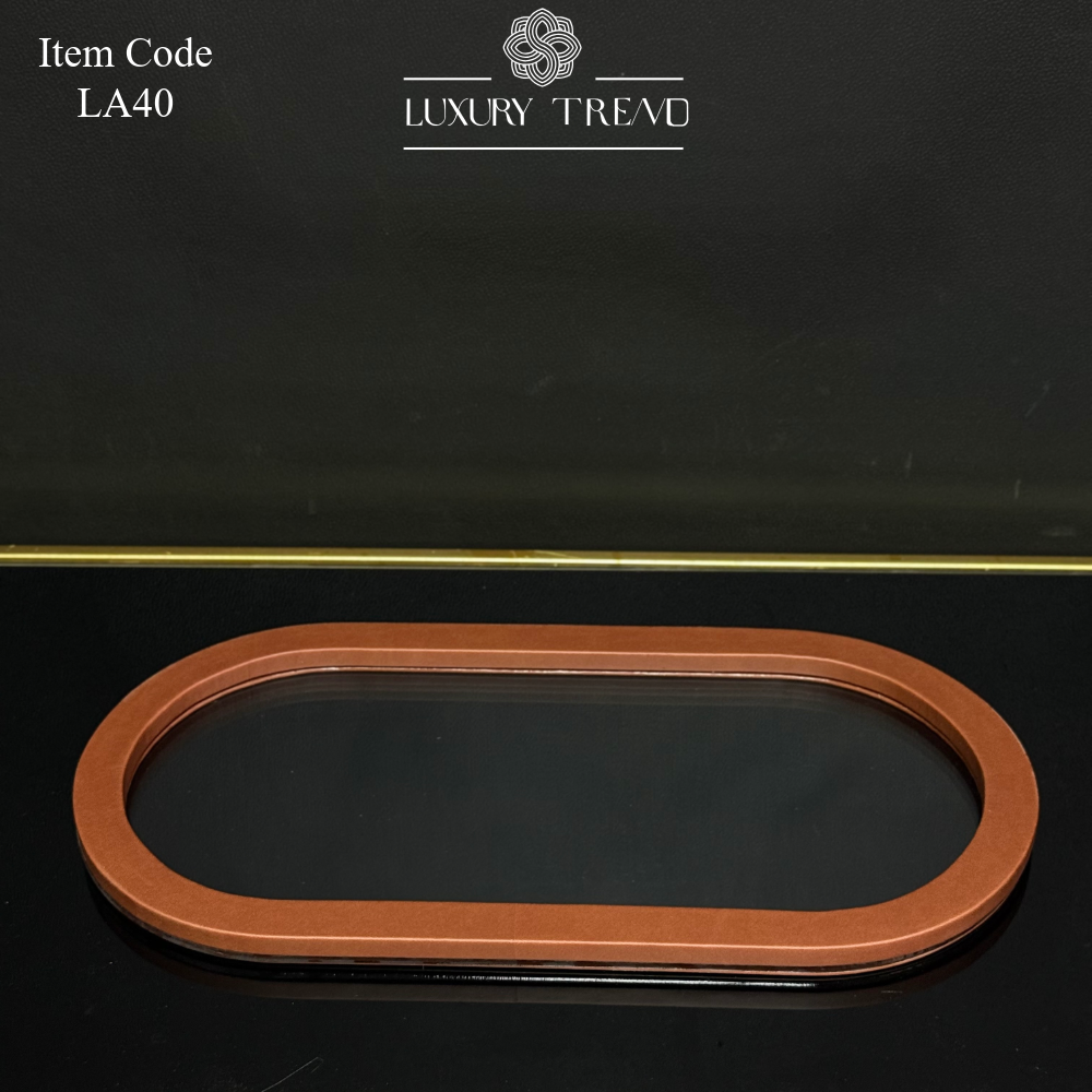 صينية اكرلك مع إطار خشب مغلف جلد