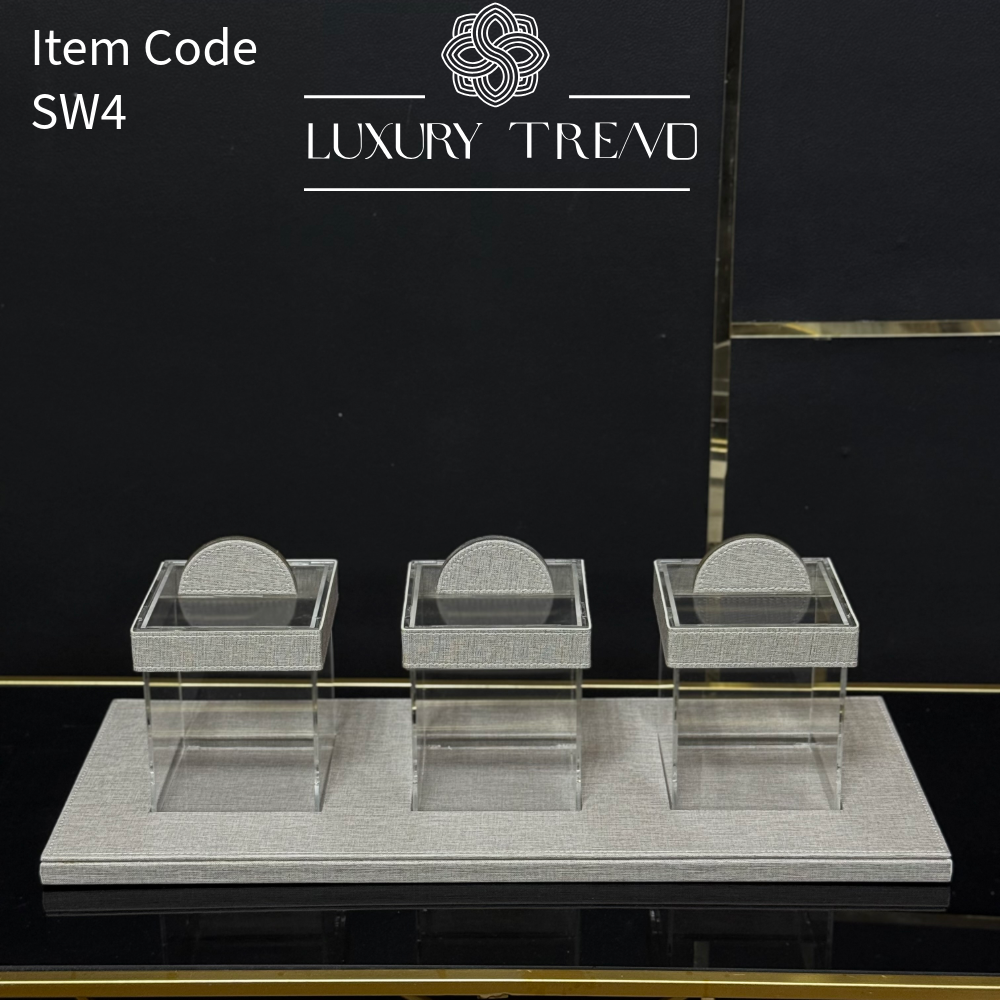 صينية جلد مع علب اكرلك لحفظ التمر والمكسرات