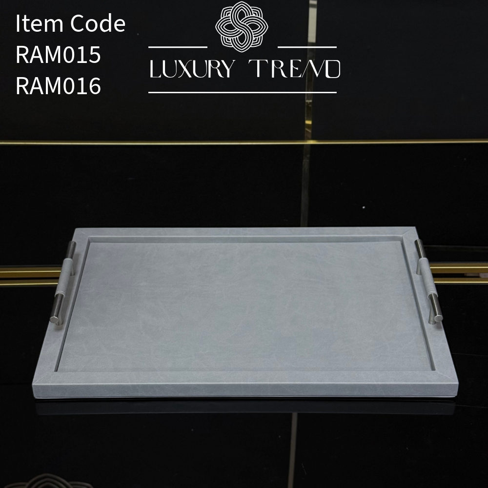 صينية تقديم جلد مع مقابض معدنية