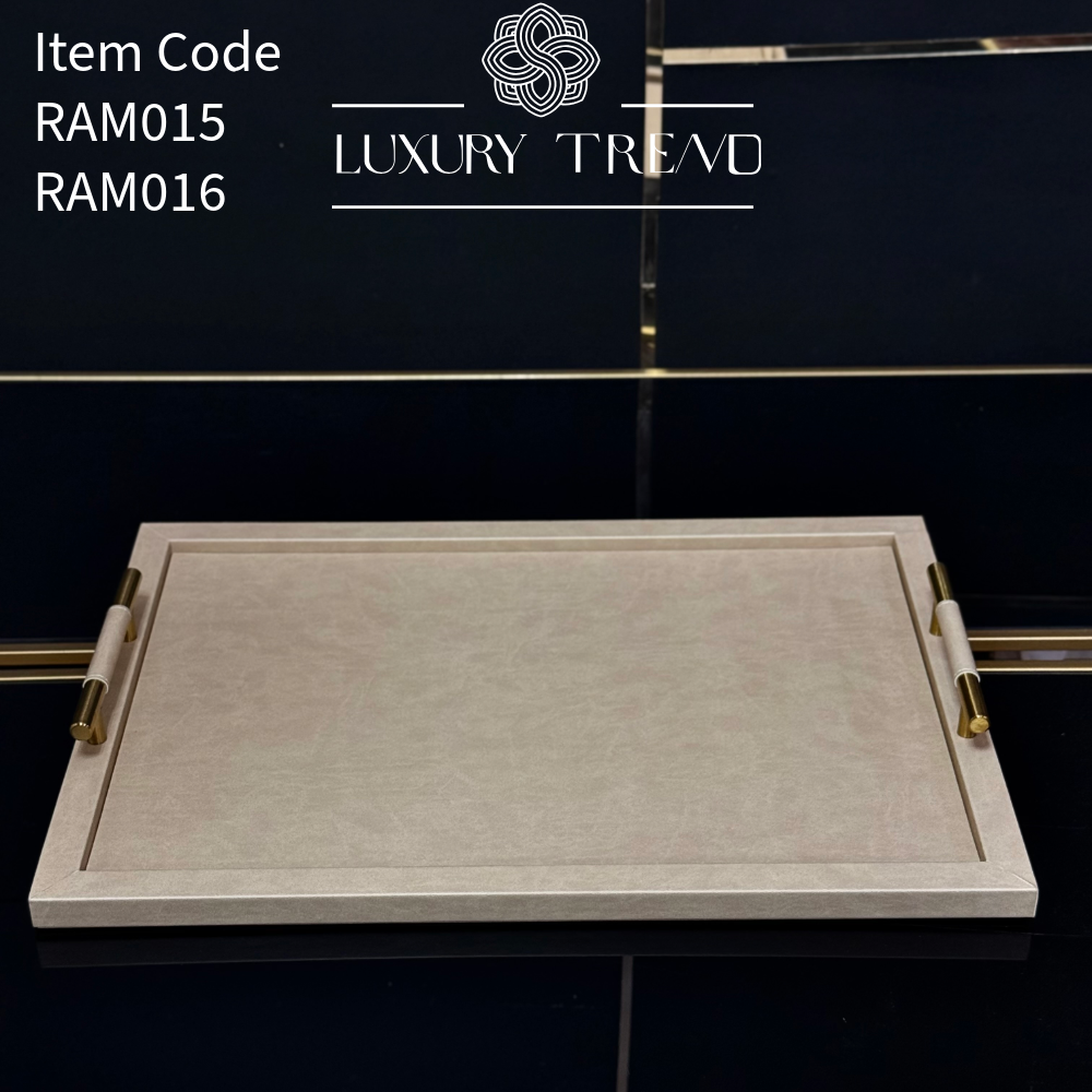 صينية تقديم جلد مع مقابض معدنية