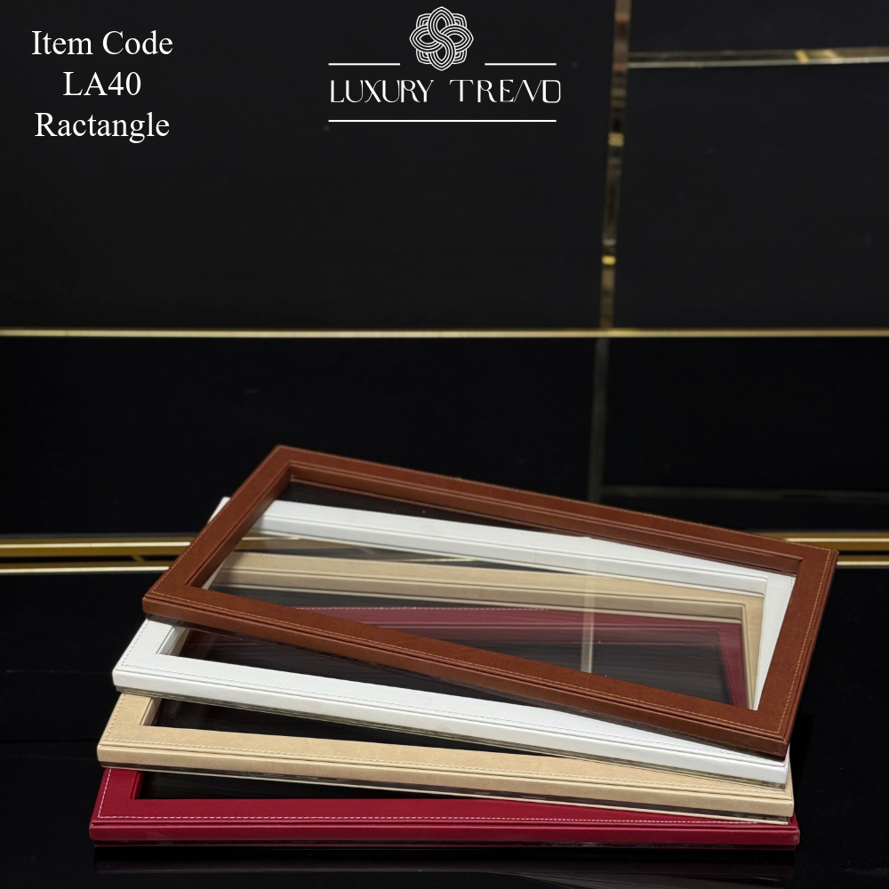 صينية اكرلك مع إطار خشب مغلف جلد