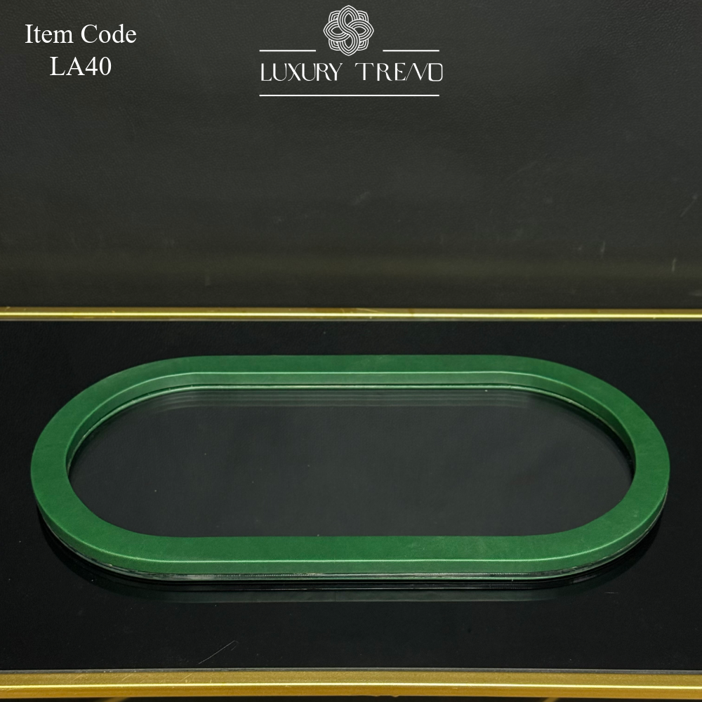 صينية اكرلك مع إطار خشب مغلف جلد