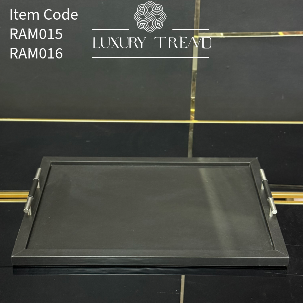 صينية تقديم جلد مع مقابض معدنية