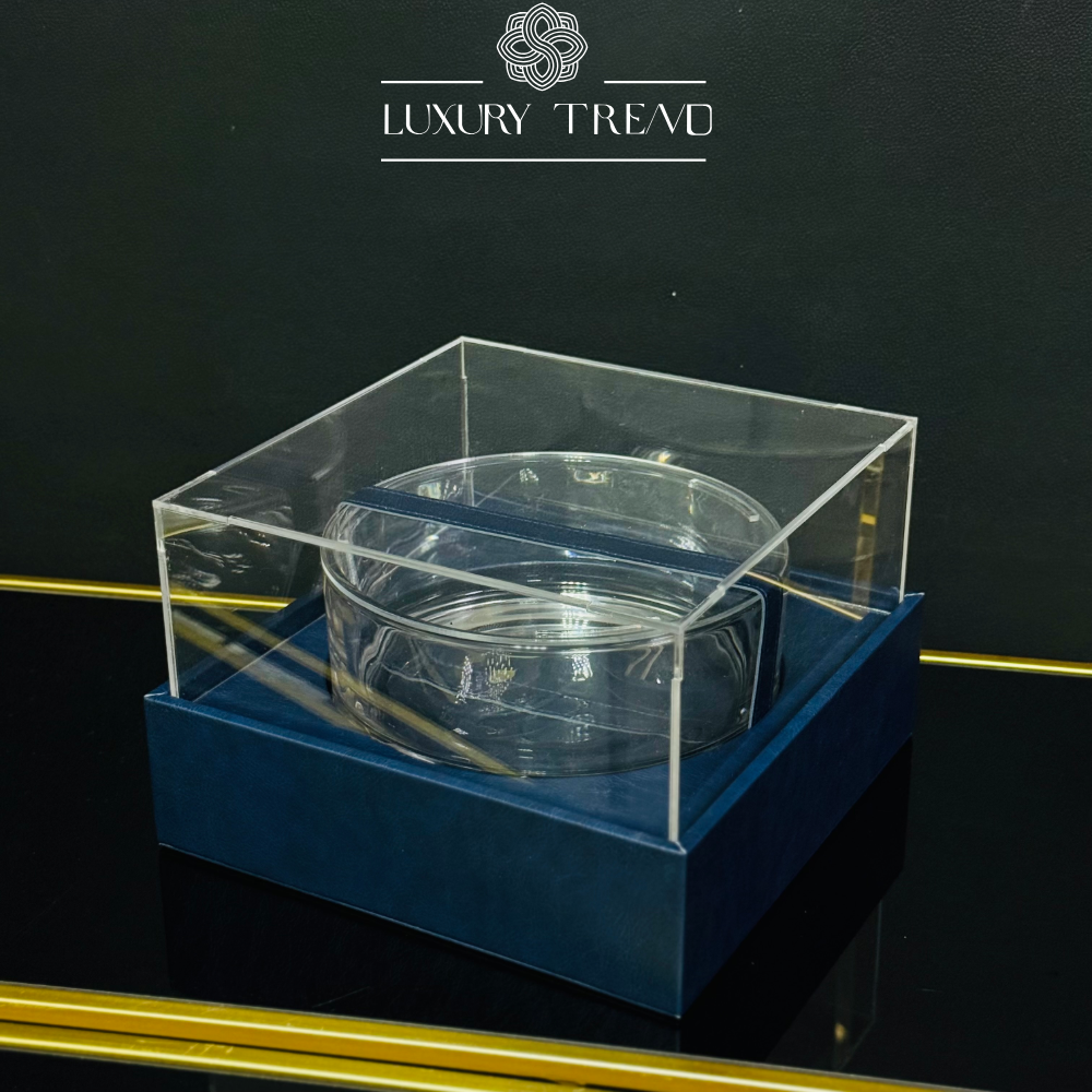 صينية جلد مع ملة زجاجية وغطاء اكرلك