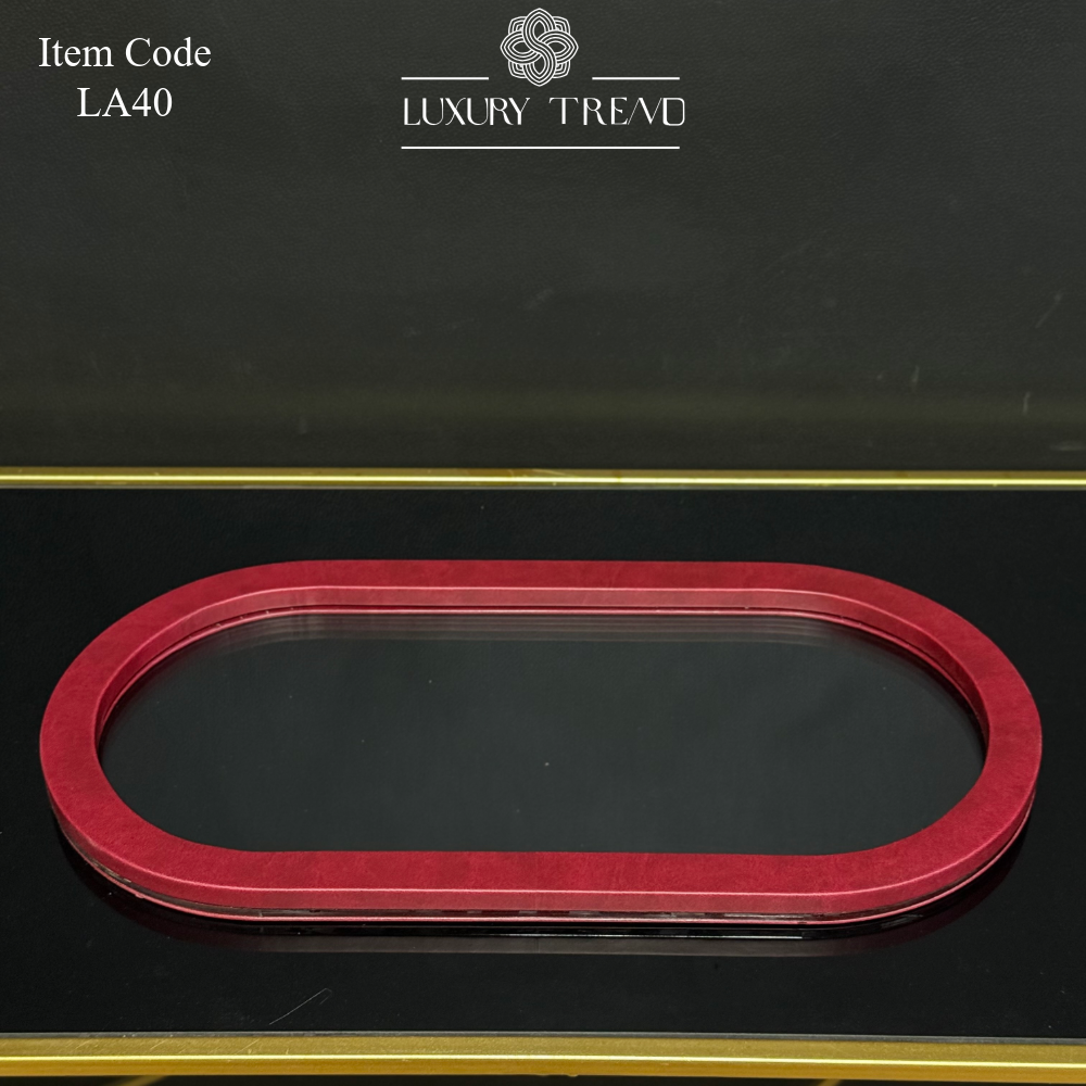 صينية اكرلك مع إطار خشب مغلف جلد