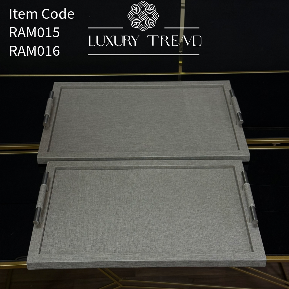 صينية تقديم جلد مع مقابض معدنية