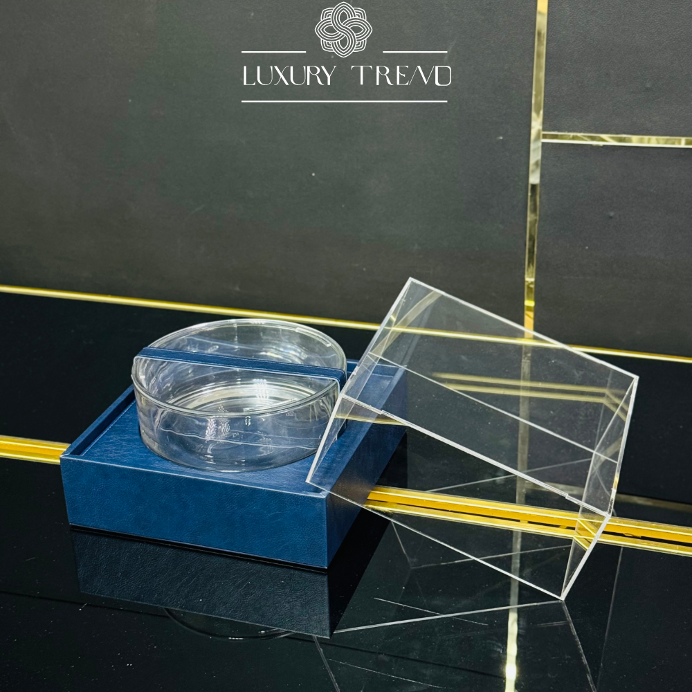 صينية جلد مع ملة زجاجية وغطاء اكرلك