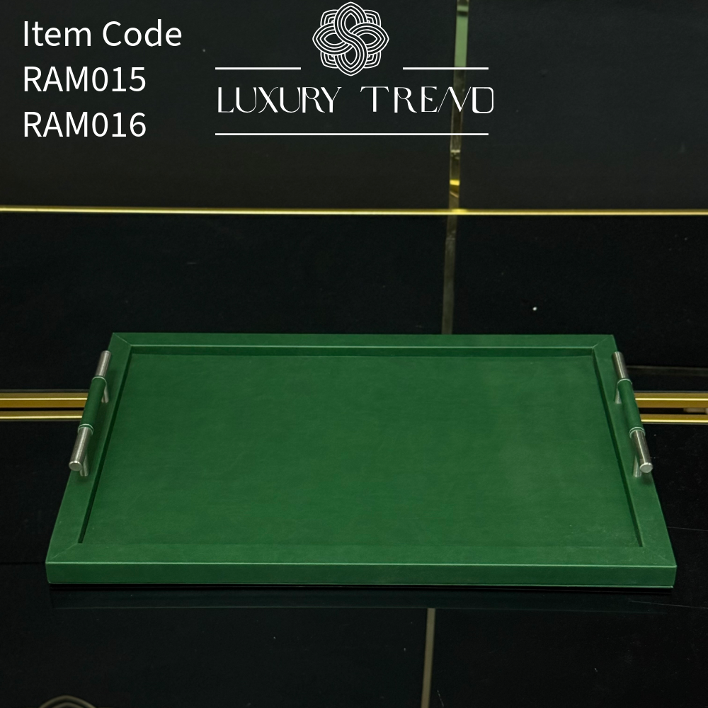 صينية تقديم جلد مع مقابض معدنية