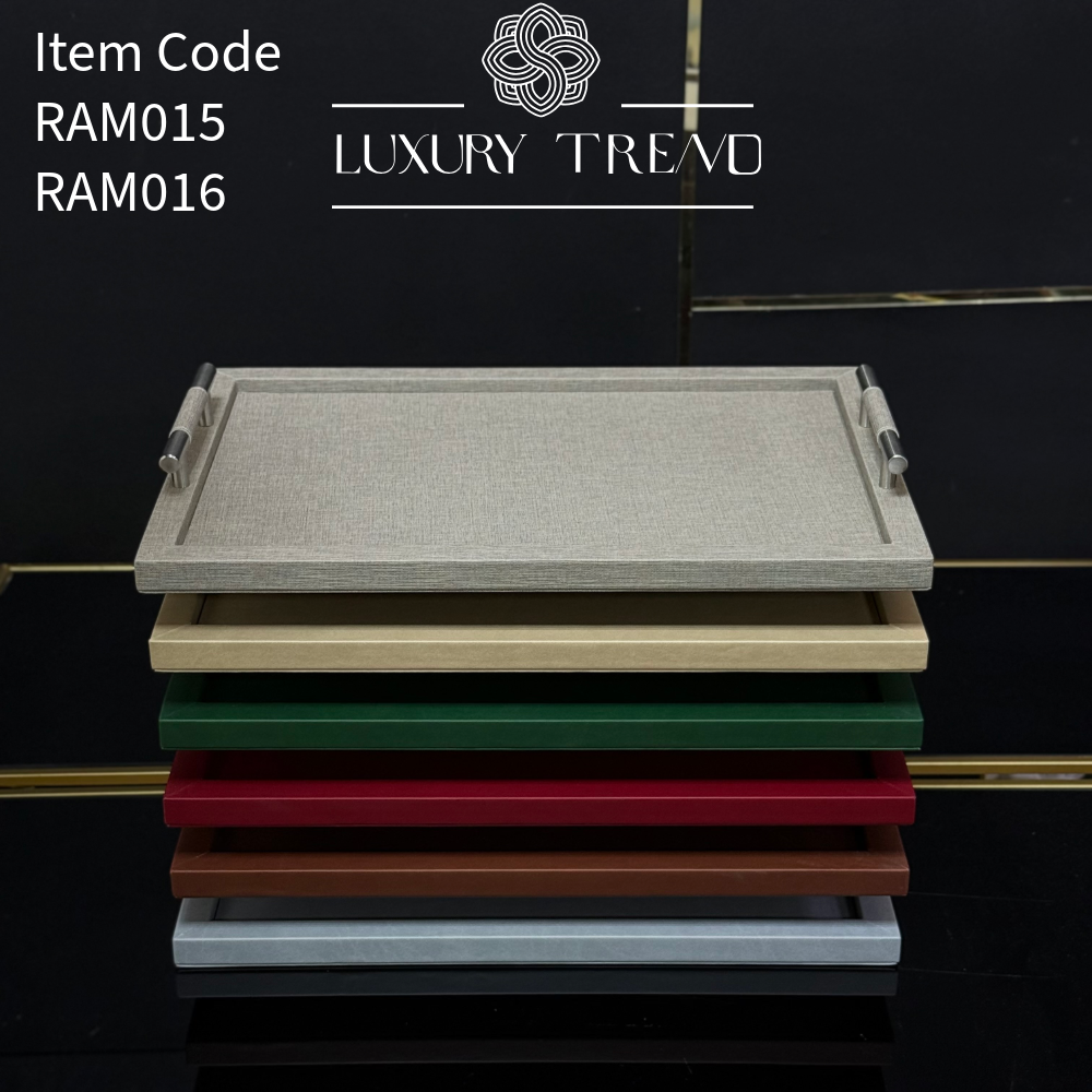 صينية تقديم جلد مع مقابض معدنية