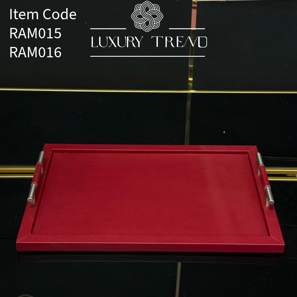 صينية تقديم جلد مع مقابض معدنية