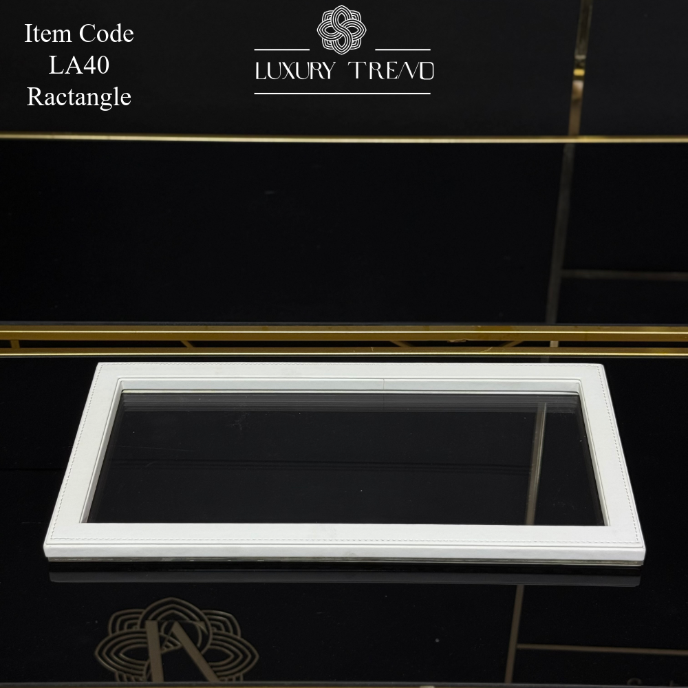 صينية اكرلك مع إطار خشب مغلف جلد