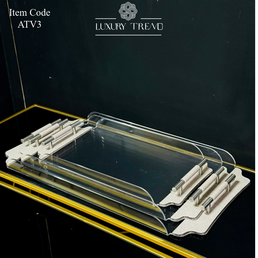 طقم صواني اكرلك مع جلد بمقابض معدنية