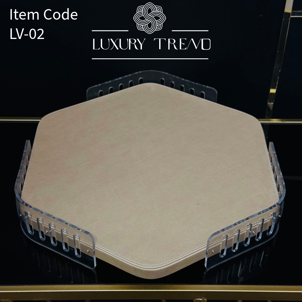 صينية ضيافة جلد مع اكرلك شكل مسدس