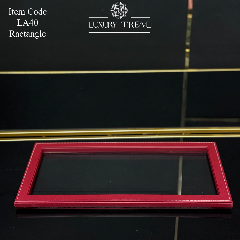 صينية اكرلك مع إطار خشب مغلف جلد