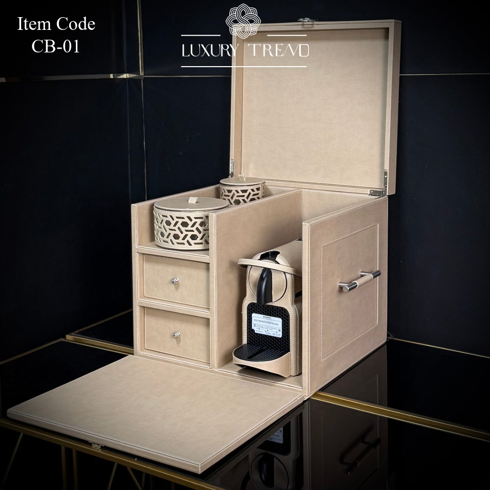 بوكس جلد مع ماكينة قهوة إسبريسو